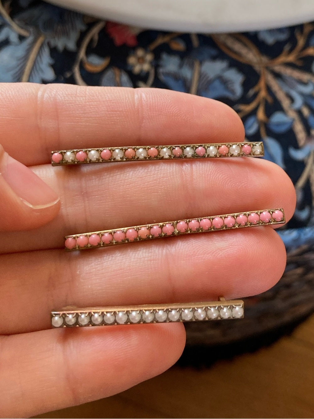 Antique Victorian Glass or Faux Seed Pearl Lingerie/Lace Pins C-Clasp